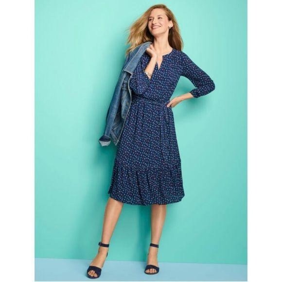 Talbots Anchor Printed Flounce Hem Dress NWT - Picture 2 of 5